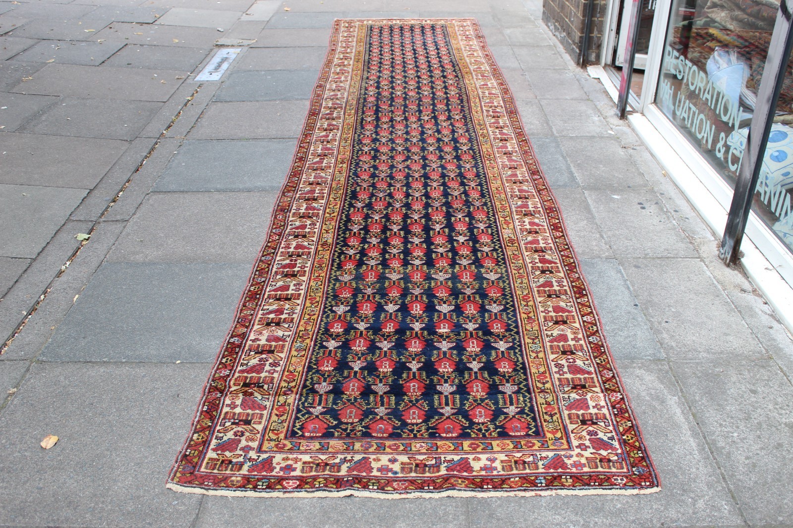 Antique Hand Made Traditional Oriental Wool Blue Long Corridor Runner 502x113cm gallery