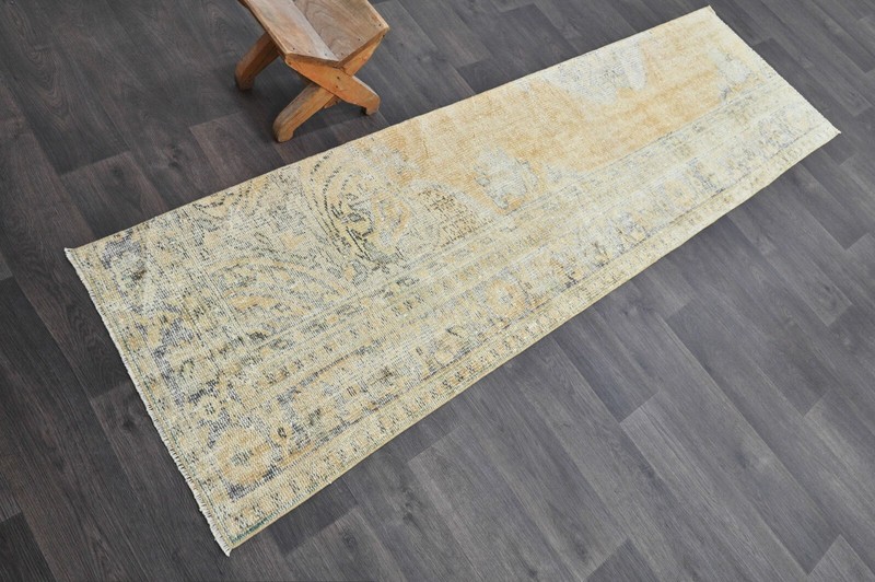 Vintage Turkish Runner Rug 2x8ft Wool Anatolian Handmade Hallway Oushak BEIGE gallery