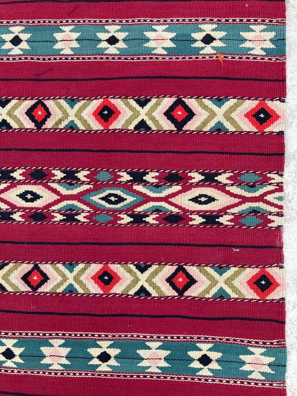 Vintage Traditional Handmade Turkish Striped Wool Kilim Floor Rug 114x59 cm gallery