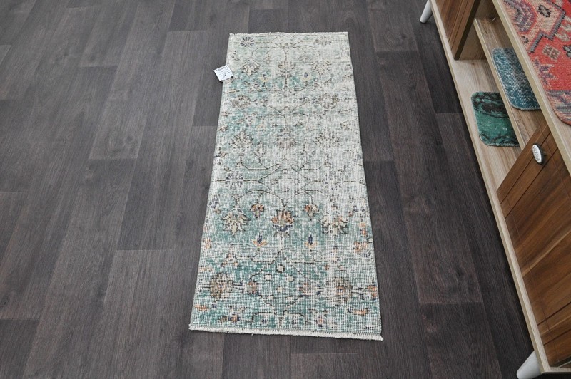 Oushak Turkish Doormat Rug 2x4 BLUE Vintage Anatolian Handmade Small Kilim Rug gallery