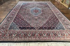 Indo Bidjar Rug 8×11 Herati Mahi Pattern Red Navy Blue Handmade Vintage Wool