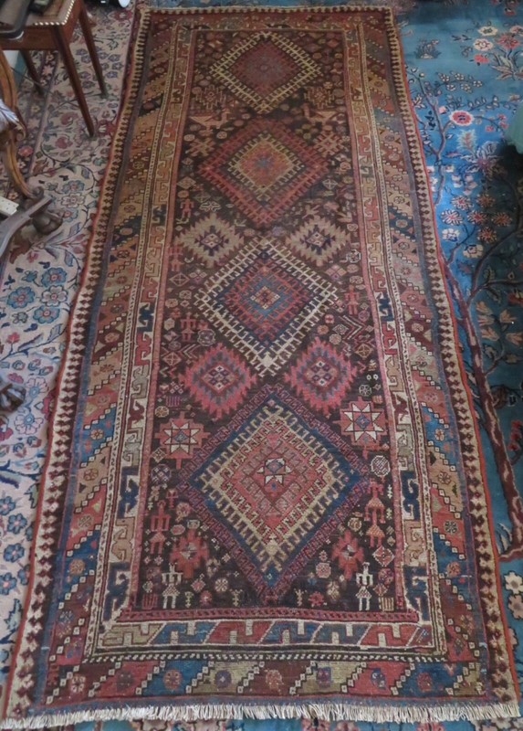 ANTIQUE AZERI TRIBAL LONG RUG. 284CM X 122CM. gallery