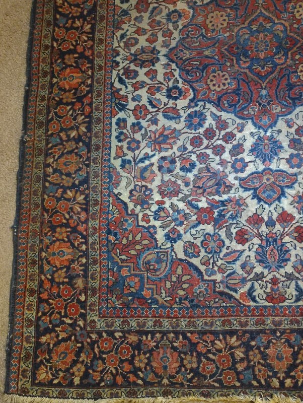 Antique Hand-Knotted Rug 56” x 42” Floral Red Blue Read India Style gallery