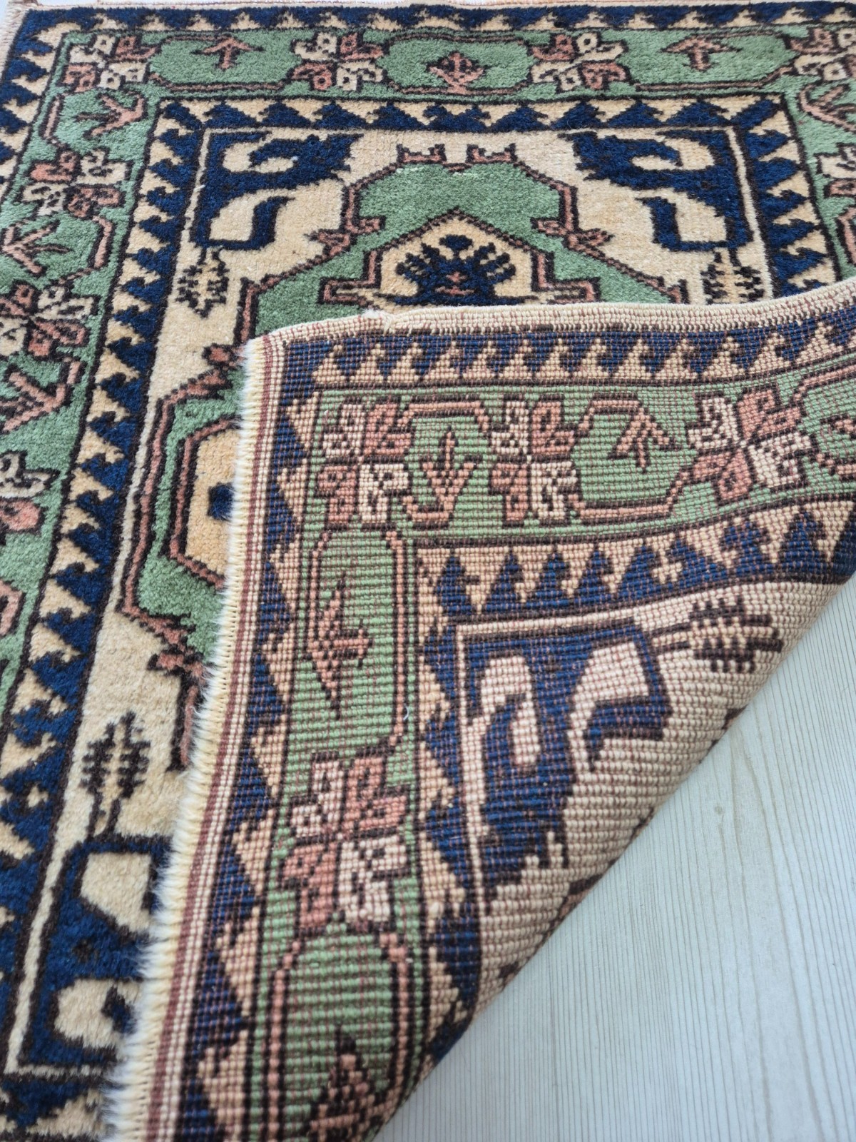 Vintage Hand-Knotted Anatolian Accent Rug 30x35”, Turkish Wool Carpet 1970s gallery