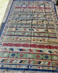 Vintage old used dhurrie rug cotton made in India with traditional design