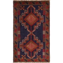 Traditional Balochi Rug Handmade Wool Carpet 4.7×2.8 ft