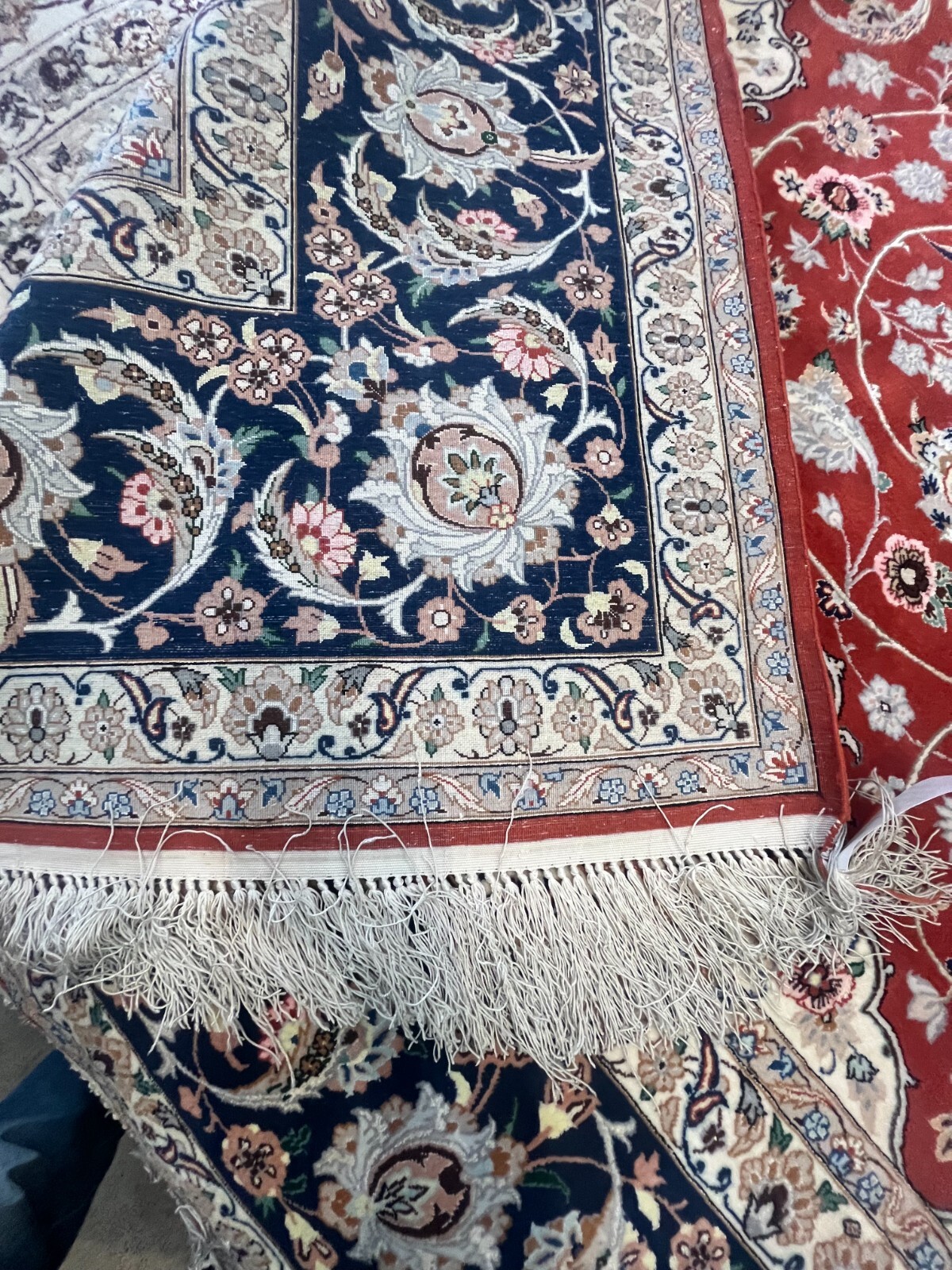 9x12 ESFA hane RUG HAND-KNOTTED SILK Foundation handmade real blue and red 9x12 gallery