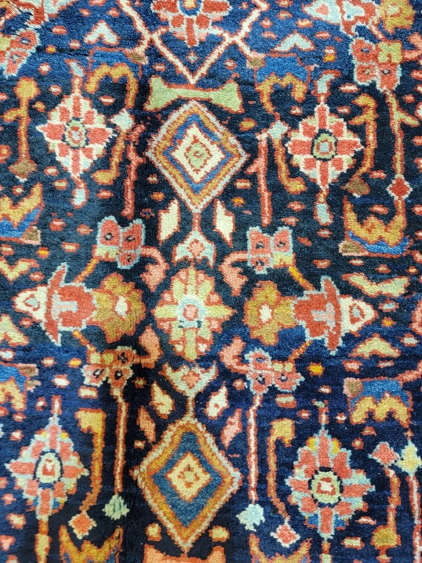Antique Oriental Hand-Knotted Wool Runner Navy Blue/Red/Green 3'9" x 9'9" gallery