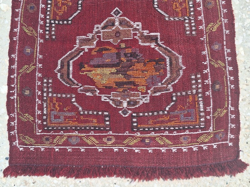 1950s Small Vintage Embroidery-Kilim, Anatolian HandWoven Art, Wall Decor Kilim gallery