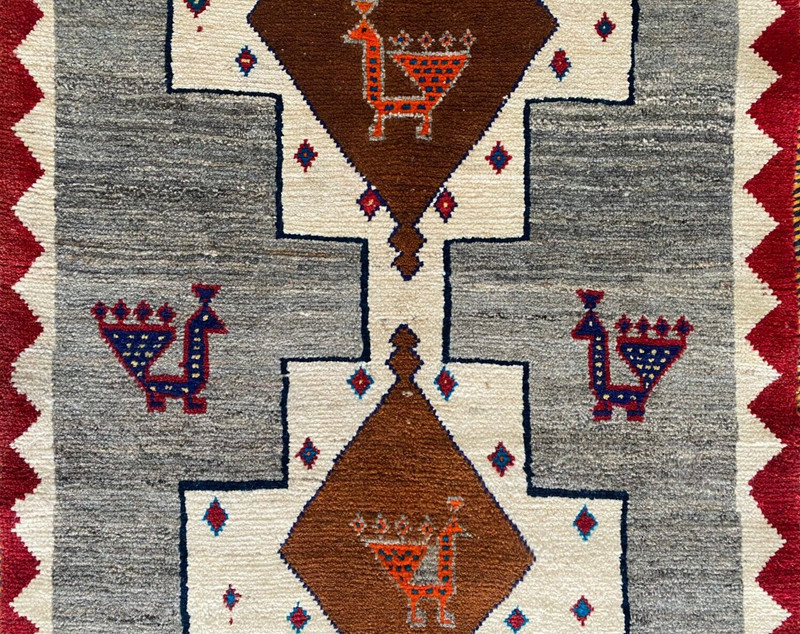 VINTAGE GABBEH RUG HAND MADE PEACOCK EASTERN WOOL GREY CARPET 5'7" X 3'3" gallery