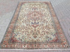 Vintage Area Rugs, Handmade Turkish Carpet, 5×8 Rug, Modern Oushak Rugs 61″x95″