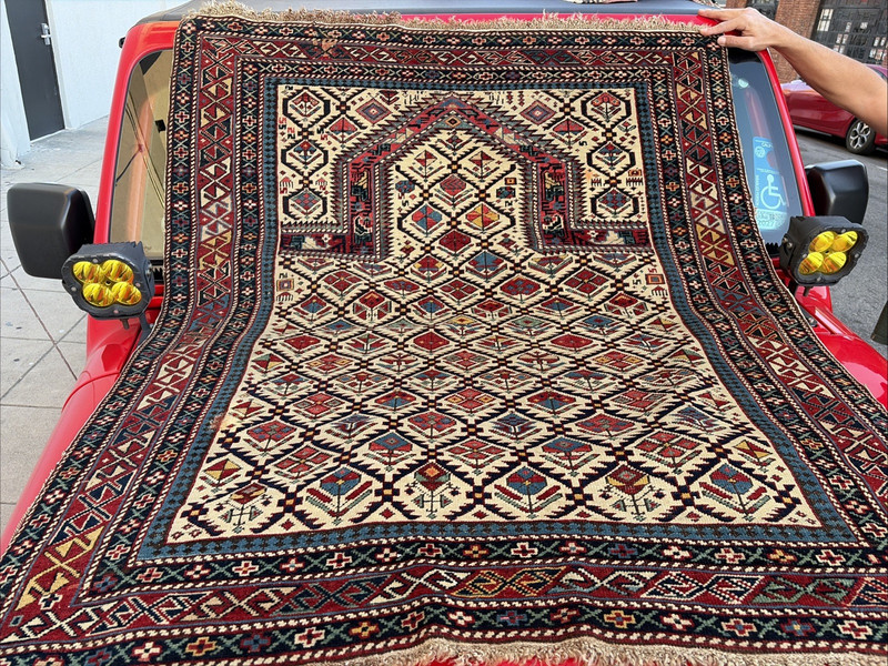 Auth: 19th C Antique Caucasian Rug Rare Collectors Pc. Ivory 4x5 gallery