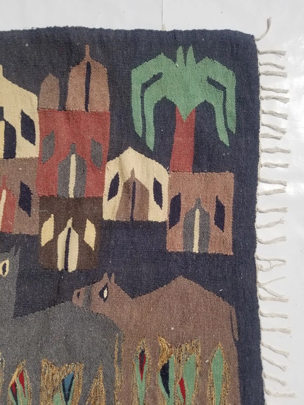 Vintage Traditional Handmade Egyptian Folk Art Wool Multi Tapestry 5.3x2.9ft gallery