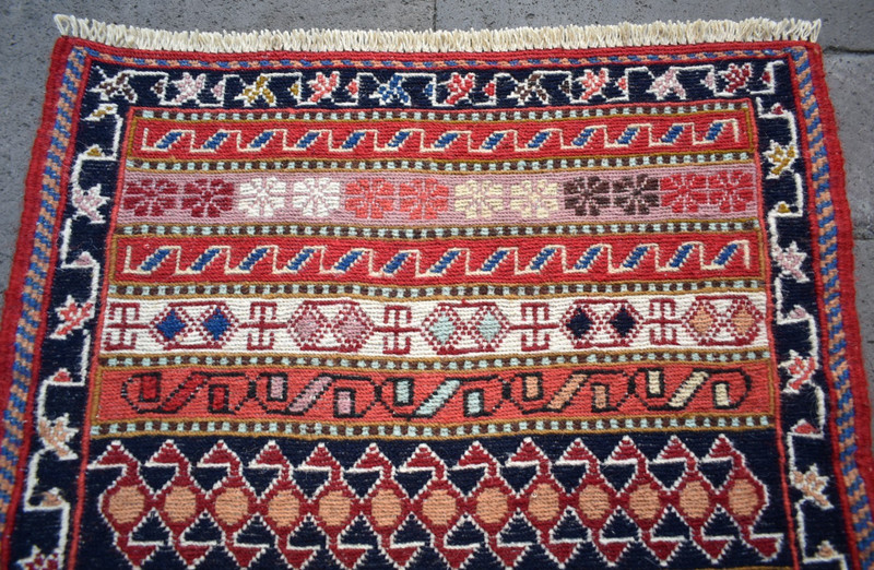 Caucasian Soumak Rug 20'' x 22'' Soumak Woven Wool Kilim Home Decor Chair Rug gallery