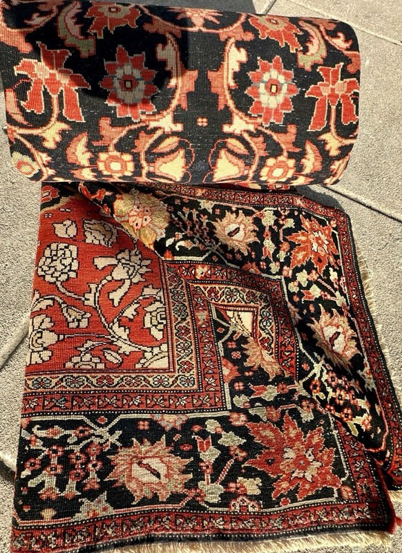Auth; 19th C Antique Farahaan Rug. RARE Christian Crosses Blue 4x7 gallery