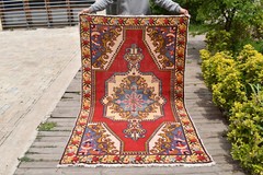 Turkish Rug 52”x84” Vintage Natural Wool Carpet 134x215cm Oriental 4×7 Size