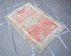 Turkish Rug 36” x 55” Vintage Hand-knotted Oushak Rug Muted Dye Wool Rug