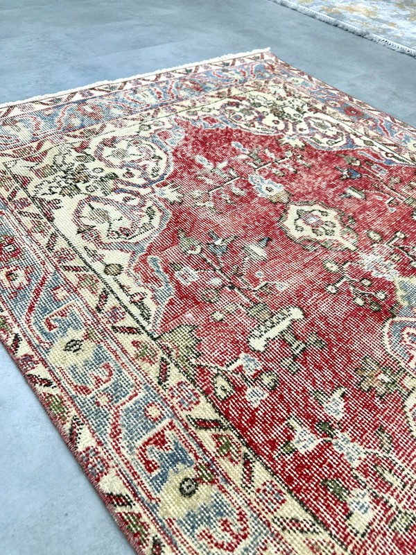 4x7 Red Beige Vintage Turkish Oushak Rug, Handmade Wool Area Rug, Home Decor gallery