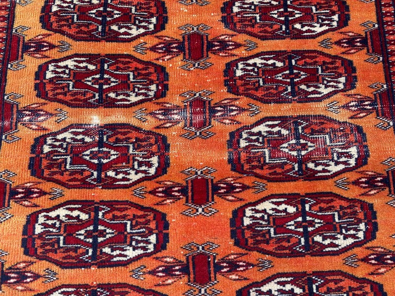 3x5 ft Geometric Turkmen Bokhara Small Faded Low Pile Antique Afghan Wool Carpet gallery