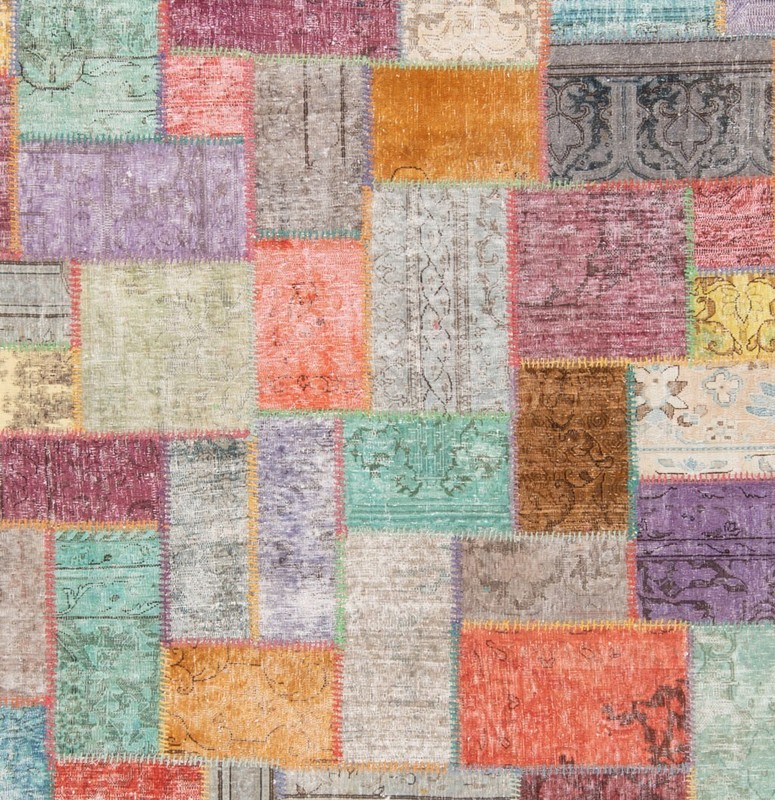 Patchwork 302x201 cm Hand-Knotted Vintage Oriental Rug Carpet gallery