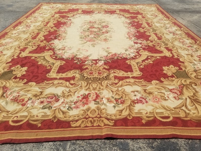 Vintage Handmade French Floral Needlepoint Wool Rug 284x220 cm gallery