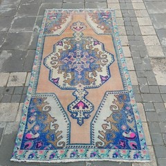 Turkish Cappadocian Vintage Area Rug 3.94 x 7.68 ft , 4×8 Handmade 120 x 234 cm