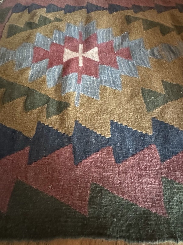 Vtg Wool Kilim Rug Southwest Geometric Handwoven 3 Ft By 4 Ft Boho Mauve Muted gallery