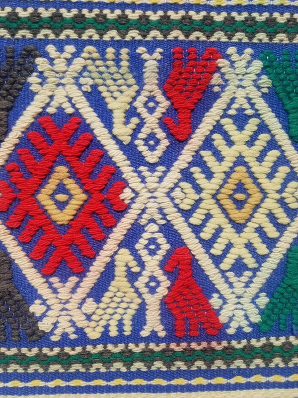 Vintage Traditional Handmade Laos Handwoven Wool Blue Kilim 4.11x3ft gallery