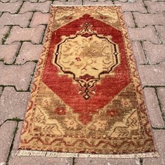 Rust Red Camel 1×3 Vintage Oriental Wool Small Entryway Rug- Tariff Free