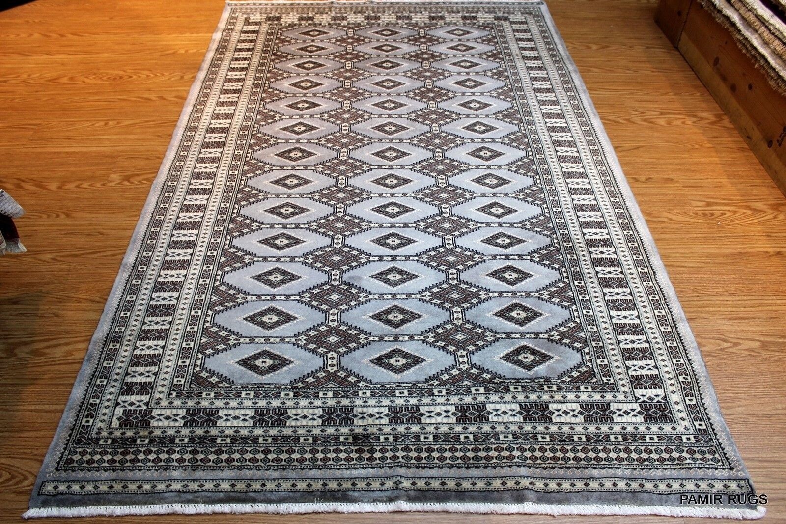 ON SALE _HAND_MADE_ORIENTAL_RUG_TURKMEN 5X8 FT. PAK-Bukhara Rug light blue Pm75 gallery