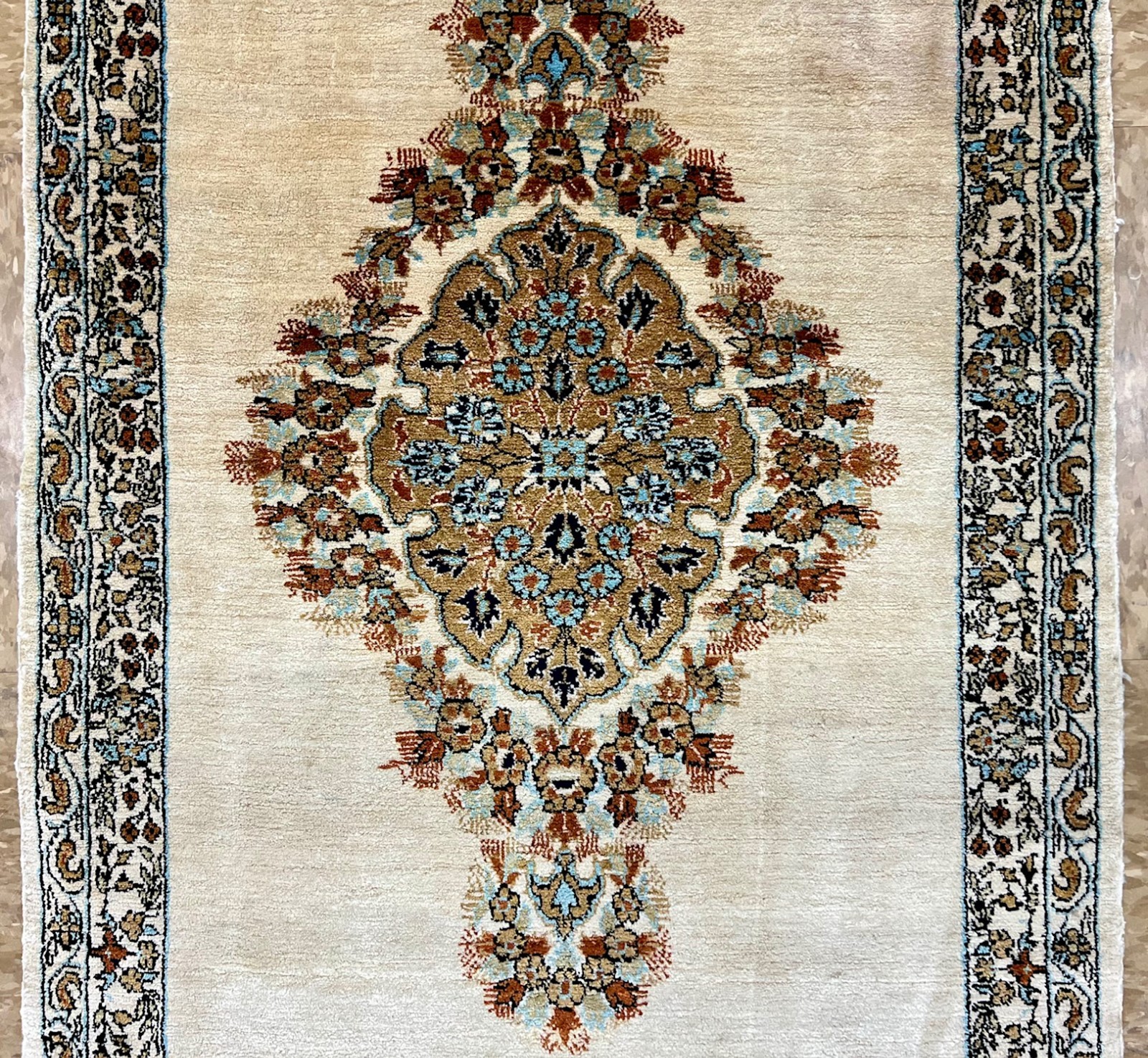 Fine Silk Hand Knotted Oriental Rug 2x3 Ivory Antique Vintage Mint Unused NOS gallery