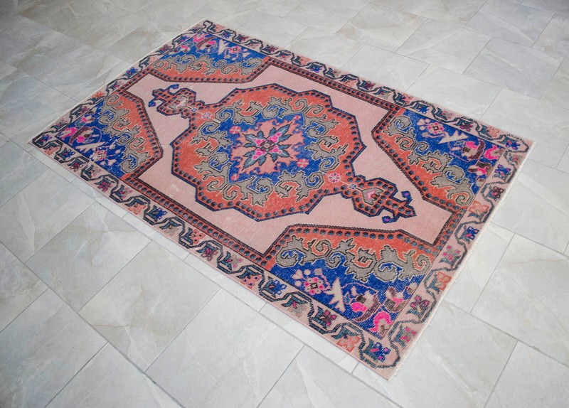 Colorful Area Rug Hand Knotted Turkish Rug Oushak Rug Distressed Rug 4'3" x 7'2" gallery