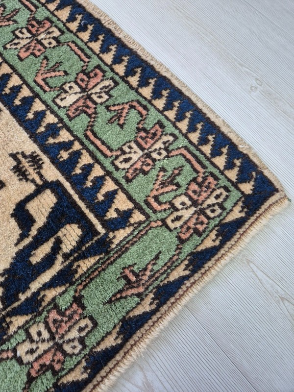 Vintage Hand-Knotted Anatolian Accent Rug 30x35”, Turkish Wool Carpet 1970s gallery