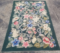 Vintage French Floral Needlepoint Handmade Multicolor Rug Wool Carpet 176×116 cm