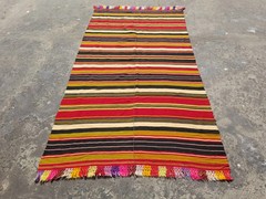 Vintage Traditional Handmade Turkish Striped Wool Multicolor Kilim 7.6×4 ft