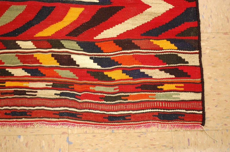 OLD,ANTIQUE RARE,FINE WOVEN CAUCASIAN KILIM FLAT WOVEN RUG3'7"x6'4" NATURAL DYES gallery