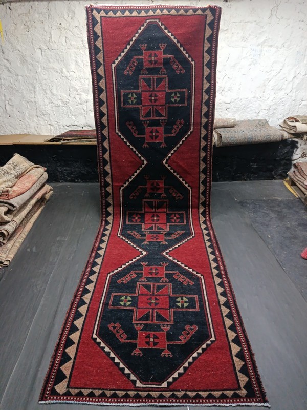 Red Antique Oriental Handmade Runner, 4.1x13ft, Geometric Entryway Runner Rug, gallery