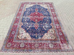 Antique Turkish Carpet, Distressed Area Rugs, Handmade Carpet Large Rug 80″x125″