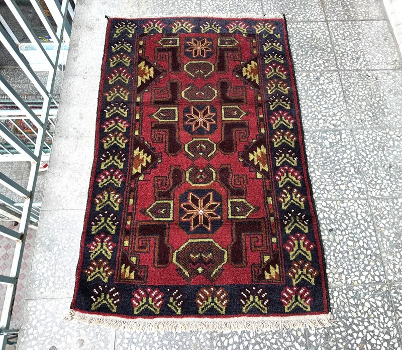 3x4 ft Afghan Turkish Hand Knotted Antique Baluchi Rug Oriental Red Area Carpet gallery