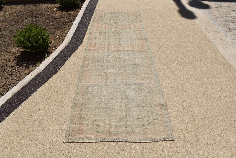 Turkish Rug 3x9 ft Oushak Rug Runner Vintage Wool Hallway Stairs Rug 95x295cm gallery