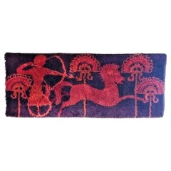 SALE 60s Danish Modern Etruscan Rya Rug Tibor Reich Horses Chariots Wall Hanging