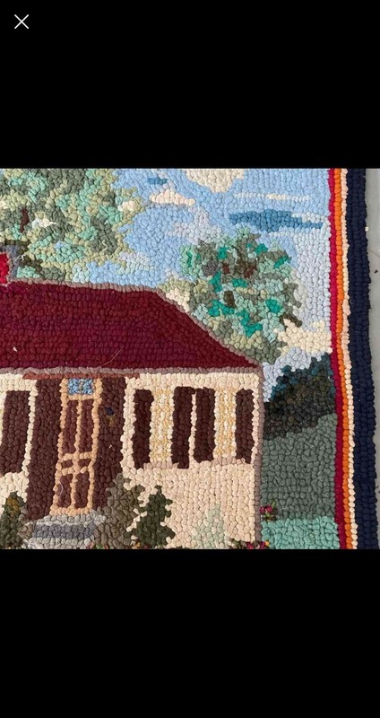 Gorgeous Hand Knotted Vintage Rug, w/Home & Dog Signed by Artist!. gallery