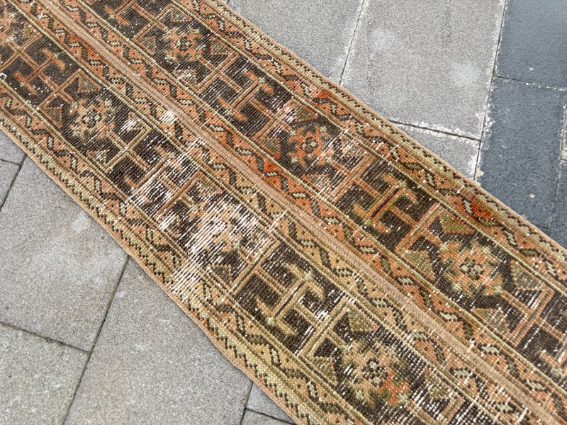 Vintage Turkish Oushak Runner Rug 1.9x12 ft Earth Tone Hallway Rug gallery