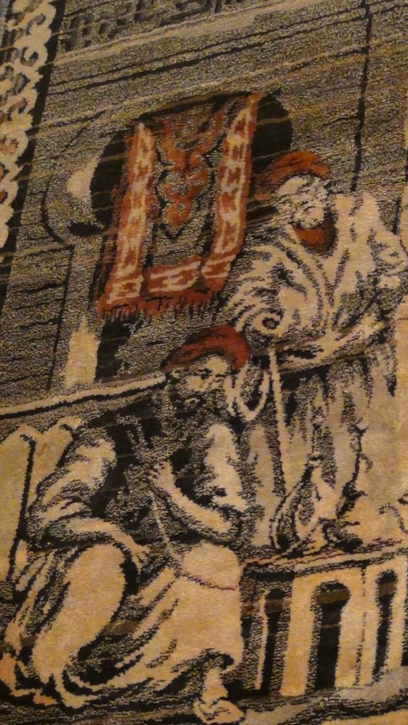 ANTIQUE ISLAMIC SILK RUG STREET MARKET SCENE 49" X 77" gallery