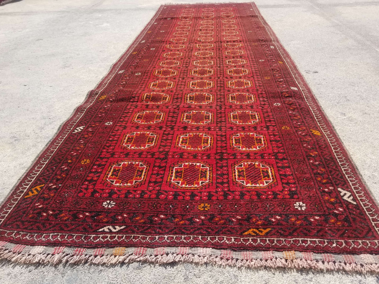 Vintage Distressed Hand Made Traditional Oriental Wool Maroon Rug 9.3x2.9ft gallery