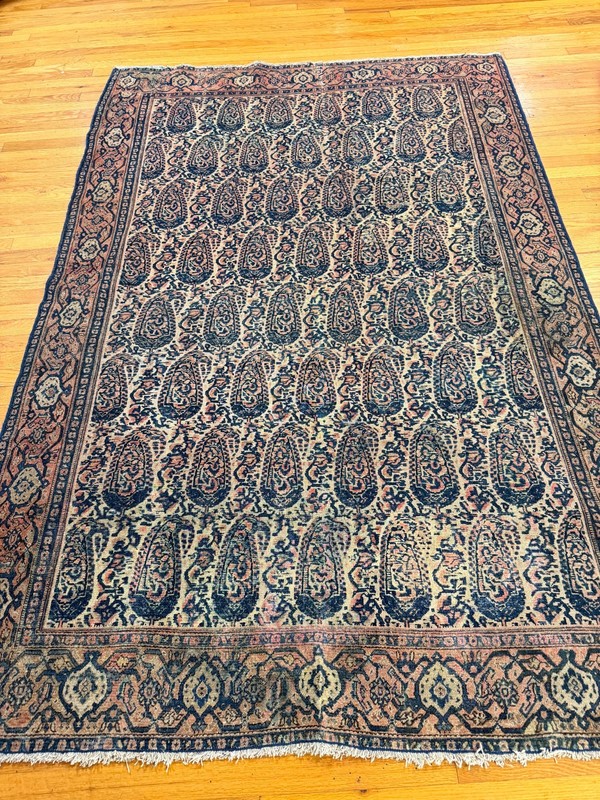 Antique 5x7 5x8 Lavar Kermaan Rug wool Paisley Navy Beige Rust Ralph Lauren styl gallery