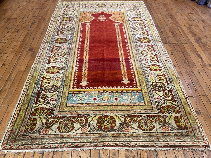 Pre 1920's Antique Muchur Prayer Rug 3’10”x6’8” ft For Colletors gallery