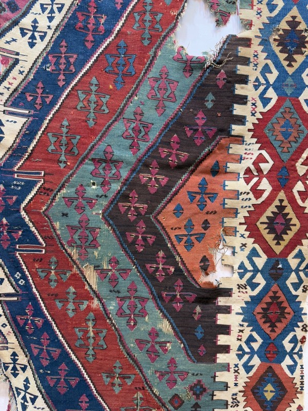 Antique Rare Collectible Hand Woven Anatolian Turkey Wool Weaving Kilim Fragment gallery