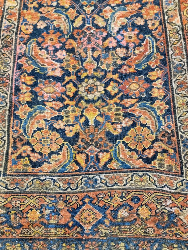 Antique Oriental Hand-Knotted Wool Runner Malayer Rust/Navy Blue/Ivory 3'2" x 15 gallery