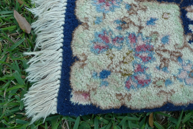 Vintage 1970s small hand knotted Rug Blue Pink 2x2.9 feet gallery